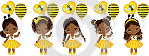 Vector Cute Little African American Girls with Balloons