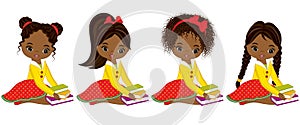 Vector Cute Little African American Girls with Books