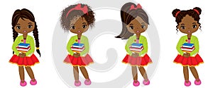 Vector Cute Little African American Girls with Books