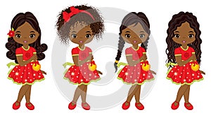 Vector Cute Little African American Girls with Christmas Balls