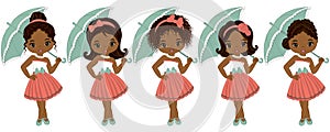 Vector Cute Little African American Girls in Retro Style