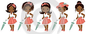 Vector Cute Little African American Girls in Retro Style