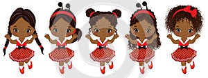 Vector Cute Little African American Girls with Various Hairstyles