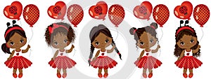 Vector Cute Little African American Girls with Various Hairstyles