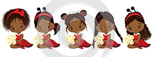 Vector Cute Little African American Girls with Various Hairstyles