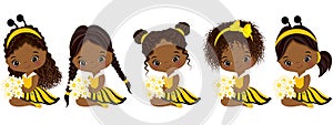 Vector Cute Little African American Girls with Various Hairstyles