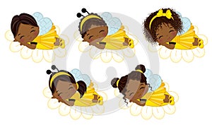 Vector Cute Little African American Girls with Various Hairstyles