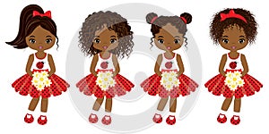 Vector Cute Little African American Girls with Various Hairstyles