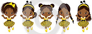 Vector Cute Little African American Girls with Various Hairstyles photo