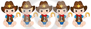 Vector Cute Little Baby Boys Dressed as Cowboys photo