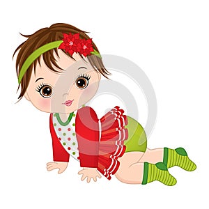 Vector Cute Little Baby Girl Wearing Christmas Clothes