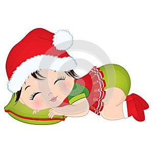 Vector Cute Little Baby Girls Wearing Christmas Clothes