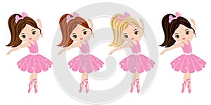 Vector Cute Little Ballerinas with Various Hair Colors