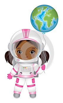 Vector Cute Little Black Girl Astronaut