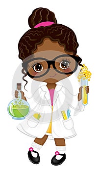 Vector Cute Little Black Girl Dressed as Scientist