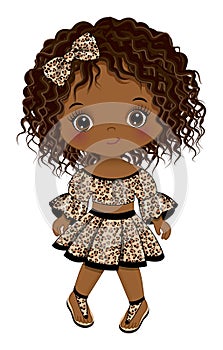 Vector Cute Little Black Girl in Leopard Dress