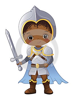 Vector Cute Little Boy in Knight Outfit with Sword