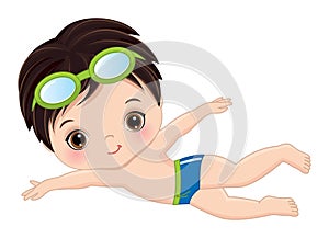 Vector Cute Little Boy Learning to Swim