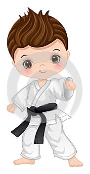 Vector Cute Little Boy Practicing Karate