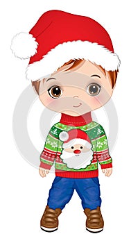 Vector Cute Little Boy in Santa Claus Hat