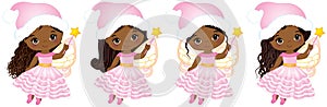 Vector Cute Little Christmas Fairies with Magic Wands Flying