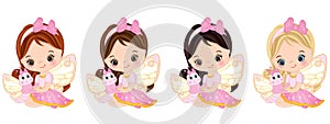 Vector Cute Little Fairies with Butterflies