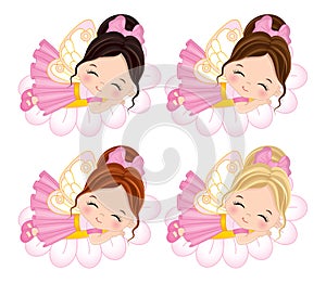 Vector Cute Little Fairies Sleeping on Flowers