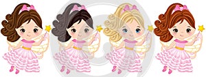 Vector Cute Little Fairies with Magic Wands Flying photo