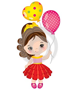 Vector Cute Little Girl with Balloons