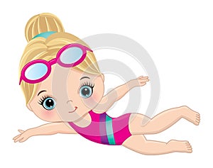 Vector Cute Little Girl Learning to Swim