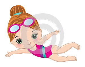 Vector Cute Little Girl Learning to Swim