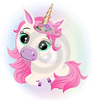 Vector cute little Pink Unicorn