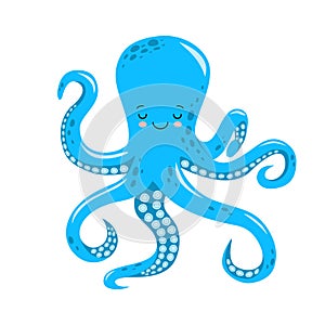 Vector cute octopus illustration isolated on white background