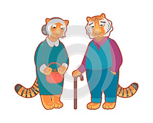 Vector cute old tiger and tigress characters
