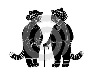 Vector cute old tiger and tigress characters.