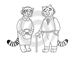Vector cute old tiger and tigress characters.