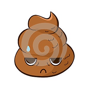 Vector cute poop emoji with a tired face expression.