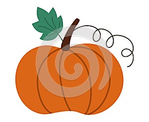 Vector cute pumpkin. Autumn vegetable. Flat style orange squash. Funny veggie harvest illustration isolated on white background.