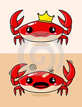 Vector cute red crab mascot with two poses