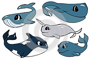 Vector cute set of design elements of the underwater world. Vector illustration in cartoon style. Can be used as stickers, decals