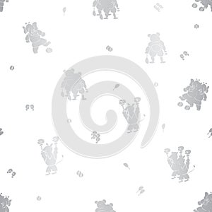 Vector cute silver foil-like textured sporty anthromorphic cartoon characters seamless pattern background