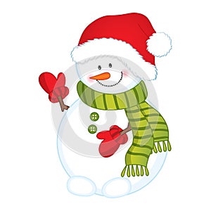 Vector Cute Snowman in Red Hat and Green Scarf