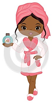 Vector Cute Spa Black Girl with Towel. Vector Spa Girl  photo