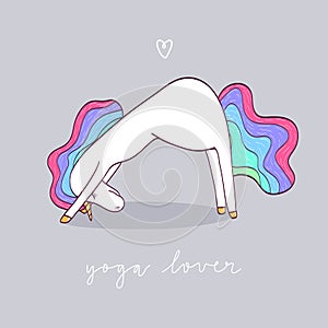 Vector cute unicorn in downward dog yoga pose