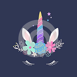 Vector cute Unicorn illustration. Modern magical greeting card,