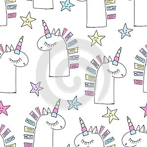 Vector cute unicorn silhoette with stars. Girly seamless pattern for textile, print, web design