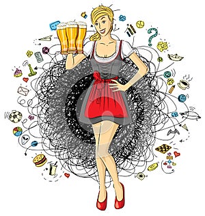 Vector Cute Woman In Drindl On Oktoberfest