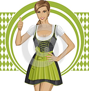 Vector Cute Woman In Drindl On Oktoberfest