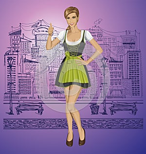 Vector Cute Woman In Drindl On Oktoberfest