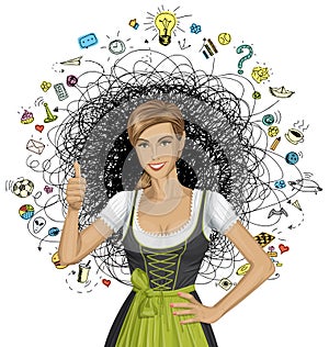 Vector Cute Woman In Drindl On Oktoberfest